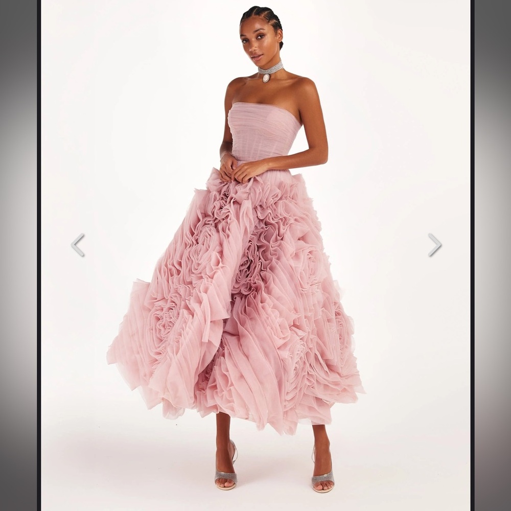 Milla Dramatically flowered tulle dress in misty pink with corset